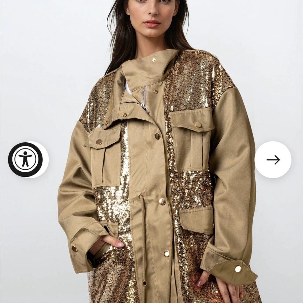 Kate Hewko Sequin Embellished Tan Utility Jacket